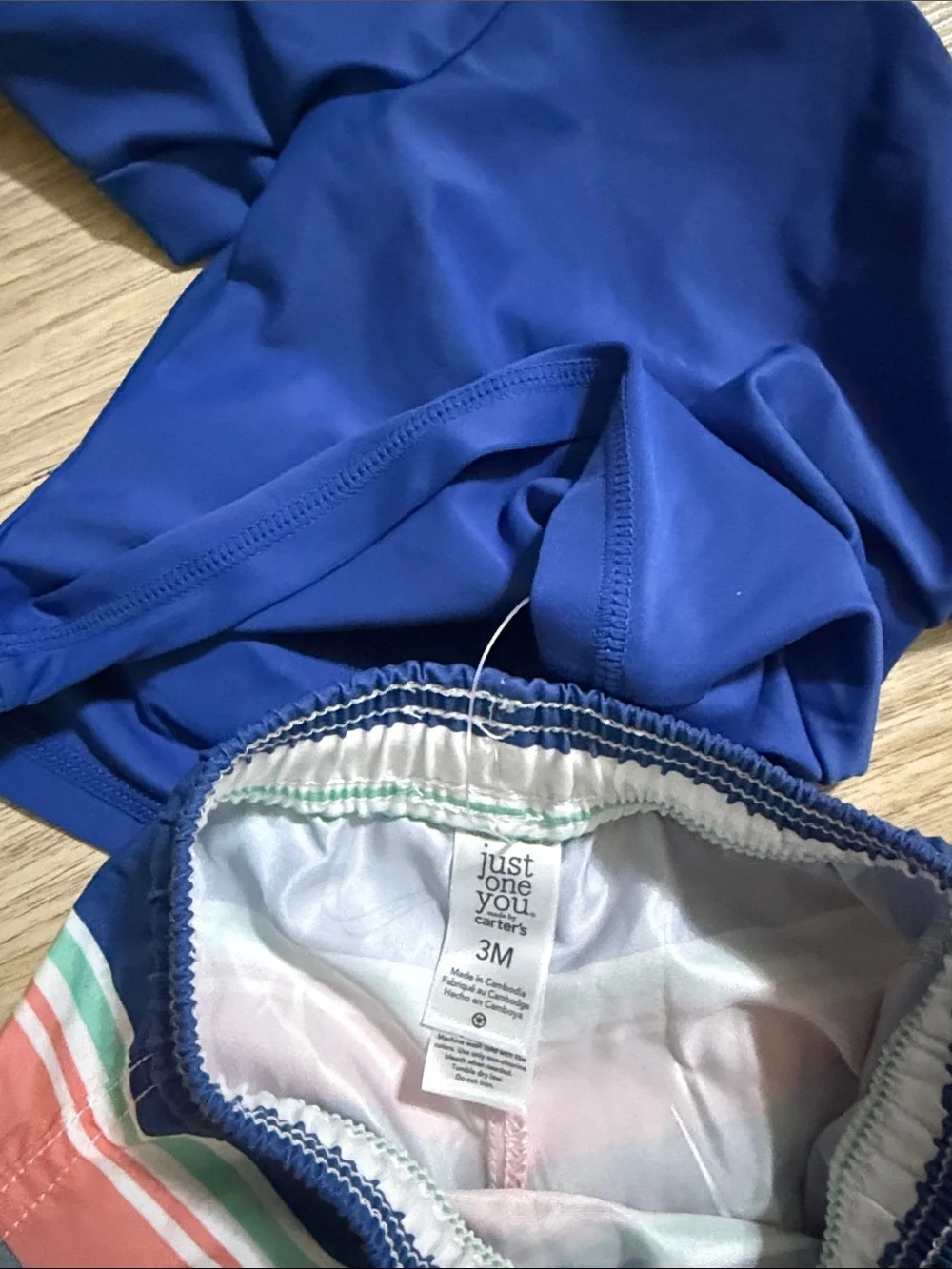 Blue Whale Rash Guard Top and Striped Swim Shorts Set